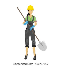 Construction woman with a shovel, vector image