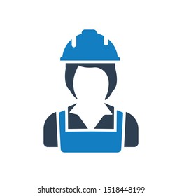 Construction woman worker icon. vector graphics