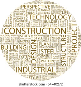 CONSTRUCCIÓN. Composición de palabras sobre fondo blanco. Ilustración vectorial.