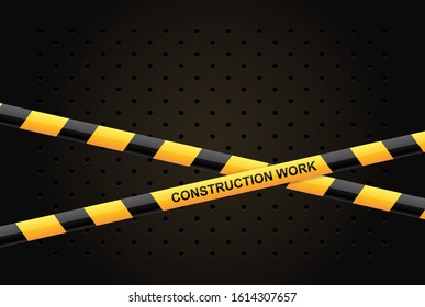 Construction work background with yellow tape. Vector illustration.