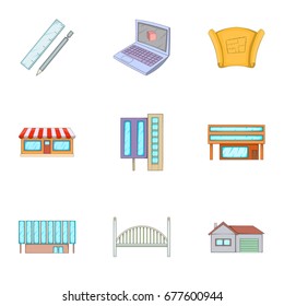Construction work icons set. Cartoon set of 9 construction work vector icons for web isolated on white background