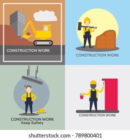 Construction Horizontal Banners Set Decoration Symbols Stock Vector ...