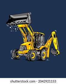 Construction work industry, heavy machine. Excavator equipment. Vector illustration