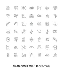 Construction work linear icons, signs, symbols vector line illustration set