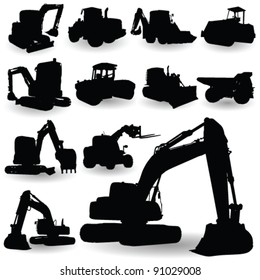 construction work machine silhouette on white background