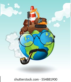 Construction work on earth illustration