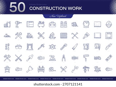 Construction work stroke icon. Construction work line icon set. editable stroke icon pack. Line, Thin, Linear Style Icon Bundle. Fully Customizable
