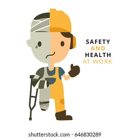 Construction worker, Accident working, safety first, health and safety, vector illustrator