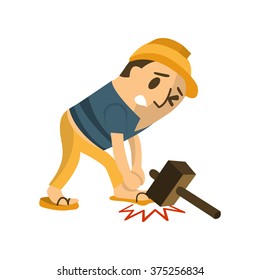 Construction Worker In An Accident.safety First, Health And Safety, Vector Illustrator.