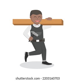 construction worker african Carrying Block Wood design character on white background