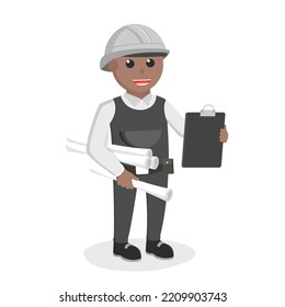 construction worker african holding papers and clipboard design character on white background
