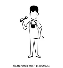 Construction worker avatar in black and white