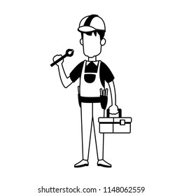 Construction worker avatar in black and white