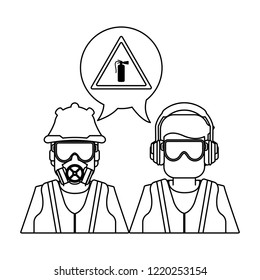 Construction worker avatar black and white