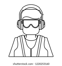 Construction worker avatar black and white
