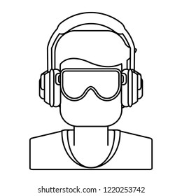 Construction worker avatar black and white