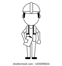 Construction worker avatar in black and white