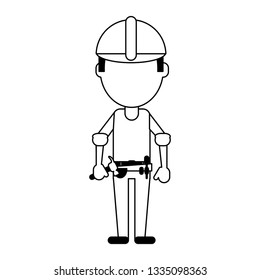 Construction worker avatar in black and white