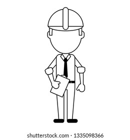Construction worker avatar in black and white