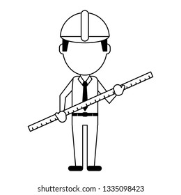 Construction worker avatar in black and white