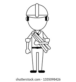 Construction worker avatar in black and white