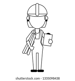 Construction worker avatar in black and white