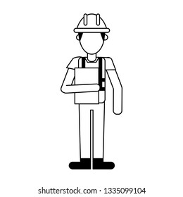 Construction worker avatar in black and white