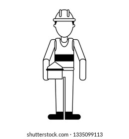Construction worker avatar in black and white