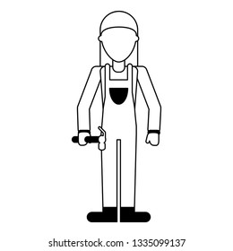 Construction worker avatar in black and white