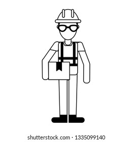 Construction worker avatar in black and white