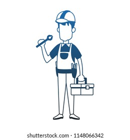 Construction worker avatar in blue lines