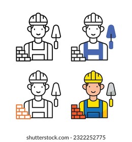 Construction worker avatar icon design in four variation color