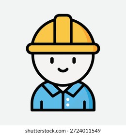 Icono del avatar del trabajador de la construcción que lleva el casco, ilustración plana