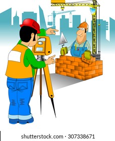 construction worker in blue jumpsuit and yellow helmet, vector and illustration