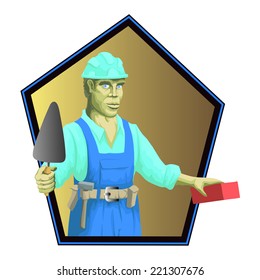 Construction worker with a brick