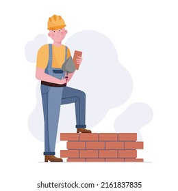 Construction worker. Builder flat vector illustration. Site, building works, occupation concept for banner, website