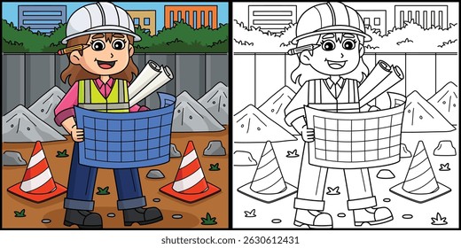 Trabalhador de construção edifício plano de coloração 