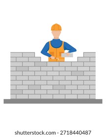 Bauarbeiter Bauziegelmauer mit Kelle