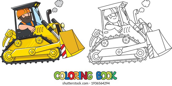Trabajador de la construcción en un bulldozer. Libro de coloración