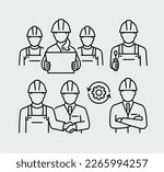 Construction Worker Business Person Project Manager Engineer Architect Vector Line Icons
