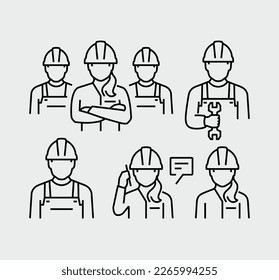 Construction Worker Business Person Project Manager Engineer Architect Vector Line Icons
 - Shutterstock ID 2265994255