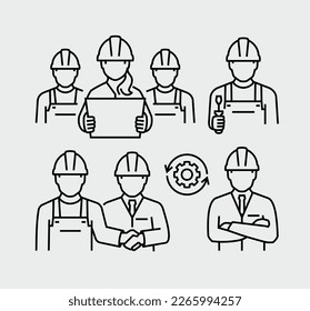 Construction Worker Business Person Project Manager Engineer Architect Vector Line Icons
 - Shutterstock ID 2265994257