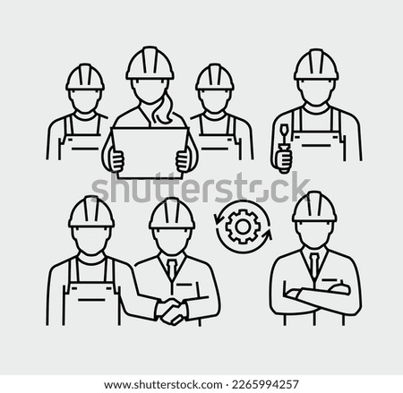 Construction Worker Business Person Project Manager Engineer Architect Vector Line Icons
