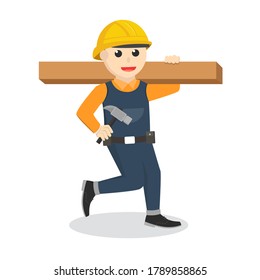 construction worker Carrying Block Of Wood design character on white background