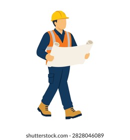 Construction Worker Carrying Blueprint Flat Vector Illustration