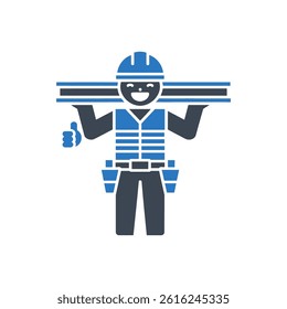 Construction Worker Carrying Materials Icon On White Background