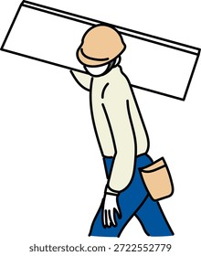 Construction worker carrying materials on his shoulder illustration