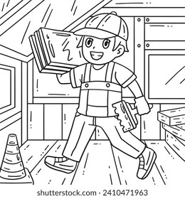 Construction Worker Carrying Tiles Coloring Page 