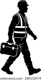 Construction worker carrying tool box black graphic