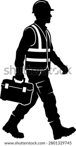 Construction worker carrying tool box black graphic